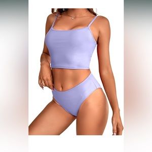 Hymeyou Women High Waisted Tummy Control 2 Piece Bikini Crop Top Swimsuit New